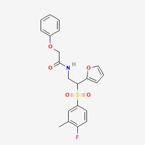 molecular formula C21H20FNO5S B2476422 N-[2-(4-fluoro-3-methylbenzenesulfonyl)-2-(furan-2-yl)ethyl]-2-phenoxyacetamide CAS No. 946319-30-8
