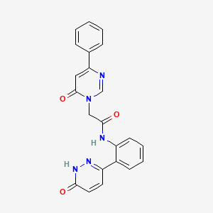 molecular formula C22H17N5O3 B2476484 N-(2-(6-oxo-1,6-dihydropyridazin-3-yl)phenyl)-2-(6-oxo-4-phenylpyrimidin-1(6H)-yl)acetamide CAS No. 1428372-31-9