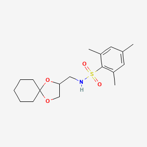 molecular formula C18H27NO4S B2476486 N-(1,4-dioxaspiro[4.5]decan-2-ylmethyl)-2,4,6-trimethylbenzenesulfonamide CAS No. 899730-27-9