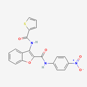 molecular formula C20H13N3O5S B2476528 N-(4-nitrophenyl)-3-(thiophene-2-carboxamido)benzofuran-2-carboxamide CAS No. 887877-63-6