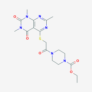 molecular formula C18H24N6O5S B2476600 Ethyl 4-(2-((2,6,8-trimethyl-5,7-dioxo-5,6,7,8-tetrahydropyrimido[4,5-d]pyrimidin-4-yl)thio)acetyl)piperazine-1-carboxylate CAS No. 852167-93-2