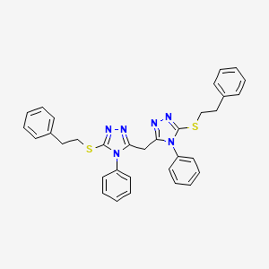 molecular formula C33H30N6S2 B2476699 bis(5-(phenethylthio)-4-phenyl-4H-1,2,4-triazol-3-yl)methane CAS No. 500267-51-6