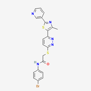 molecular formula C21H16BrN5OS2 B2476709 N-(4-bromophenyl)-2-((6-(4-methyl-2-(pyridin-3-yl)thiazol-5-yl)pyridazin-3-yl)thio)acetamide CAS No. 954699-15-1