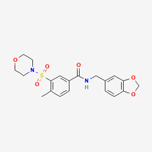 molecular formula C20H22N2O6S B2476711 N-(benzo[d][1,3]dioxol-5-ylmethyl)-4-methyl-3-(morpholinosulfonyl)benzamide CAS No. 690247-56-4