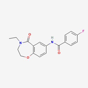 molecular formula C18H17FN2O3 B2476717 N-(4-ethyl-5-oxo-2,3,4,5-tetrahydro-1,4-benzoxazepin-7-yl)-4-fluorobenzamide CAS No. 922001-42-1