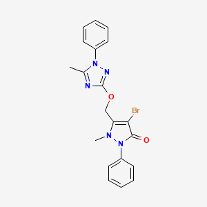 molecular formula C20H18BrN5O2 B2476725 4-Bromo-2-methyl-3-((4-methyl-3-phenyl(2,3,5-triazolyloxy))methyl)-1-phenyl-3-pyrazolin-5-one CAS No. 1024068-64-1