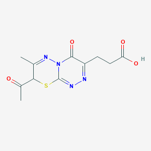 molecular formula C11H12N4O4S B2476729 3-{8-acetyl-7-methyl-4-oxo-4H,8H-[1,2,4]triazino[3,4-b][1,3,4]thiadiazin-3-yl}propanoic acid CAS No. 1081317-32-9