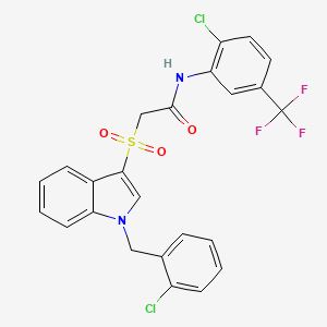 molecular formula C24H17Cl2F3N2O3S B2476730 N-[2-chloro-5-(trifluoromethyl)phenyl]-2-({1-[(2-chlorophenyl)methyl]-1H-indol-3-yl}sulfonyl)acetamide CAS No. 686744-21-8