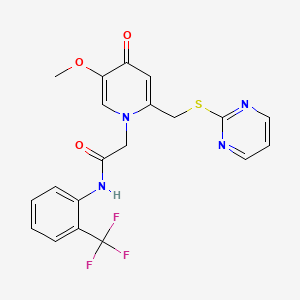 2-(5-methoxy-4-oxo-2-((pyrimidin-2-ylthio)methyl)pyridin-1(4H)-yl)-N-(2-(trifluoromethyl)phenyl)acetamide