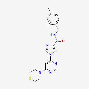 molecular formula C20H22N6OS B2476736 N-[(4-methylphenyl)methyl]-1-[6-(thiomorpholin-4-yl)pyrimidin-4-yl]-1H-imidazole-4-carboxamide CAS No. 1251560-80-1