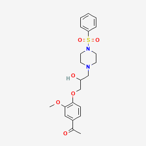 molecular formula C22H28N2O6S B2476748 1-(4-{2-Hydroxy-3-[4-(phenylsulfonyl)-1-piperazinyl]propoxy}-3-methoxyphenyl)ethanone CAS No. 694476-65-8