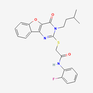 molecular formula C23H22FN3O3S B2476791 N-(2-fluorophenyl)-2-((3-isopentyl-4-oxo-3,4-dihydrobenzofuro[3,2-d]pyrimidin-2-yl)thio)acetamide CAS No. 899942-11-1