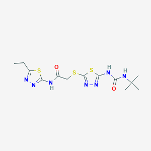 molecular formula C13H19N7O2S3 B2476795 2-((5-(3-(tert-butyl)ureido)-1,3,4-thiadiazol-2-yl)thio)-N-(5-ethyl-1,3,4-thiadiazol-2-yl)acetamide CAS No. 886941-32-8