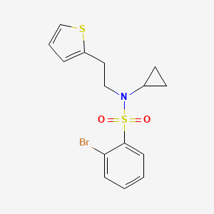 molecular formula C15H16BrNO2S2 B2476797 2-bromo-N-cyclopropyl-N-(2-(thiophen-2-yl)ethyl)benzenesulfonamide CAS No. 1797851-97-8