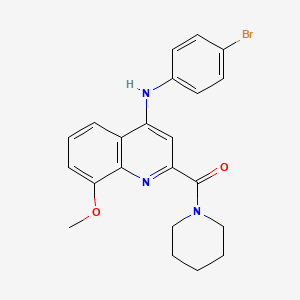 B2476798 (4-((4-Bromophenyl)amino)-8-methoxyquinolin-2-yl)(piperidin-1-yl)methanone CAS No. 1251566-41-2