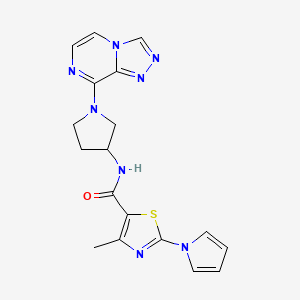 molecular formula C18H18N8OS B2476799 N-(1-([1,2,4]triazolo[4,3-a]pyrazin-8-yl)pyrrolidin-3-yl)-4-methyl-2-(1H-pyrrol-1-yl)thiazole-5-carboxamide CAS No. 2034295-49-1