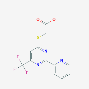 molecular formula C13H10F3N3O2S B2476801 Methyl 2-{[2-(2-pyridinyl)-6-(trifluoromethyl)-4-pyrimidinyl]sulfanyl}acetate CAS No. 338418-14-7