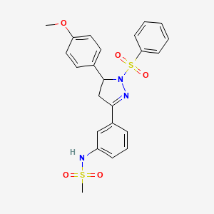 molecular formula C23H23N3O5S2 B2476806 N-(3-(5-(4-methoxyphenyl)-1-(phenylsulfonyl)-4,5-dihydro-1H-pyrazol-3-yl)phenyl)methanesulfonamide CAS No. 851782-24-6