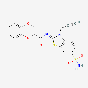 N-(3-prop-2-ynyl-6-sulfamoyl-1,3-benzothiazol-2-ylidene)-2,3-dihydro-1,4-benzodioxine-3-carboxamide