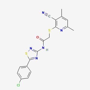 molecular formula C18H14ClN5OS2 B2476885 N-[5-(4-chlorophenyl)-1,2,4-thiadiazol-3-yl]-2-[(3-cyano-4,6-dimethylpyridin-2-yl)sulfanyl]acetamide CAS No. 690961-41-2