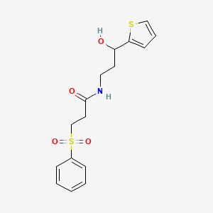 molecular formula C16H19NO4S2 B2476896 N-(3-hydroxy-3-(thiophen-2-yl)propyl)-3-(phenylsulfonyl)propanamide CAS No. 1421507-25-6