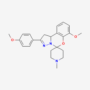 molecular formula C23H27N3O3 B2476898 7-Methoxy-2-(4-methoxyphenyl)-1'-methyl-1,10b-dihydrospiro[benzo[e]pyrazolo[1,5-c][1,3]oxazine-5,4'-piperidine] CAS No. 374914-93-9