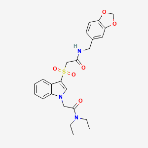 molecular formula C24H27N3O6S B2476903 2-(3-((2-((benzo[d][1,3]dioxol-5-ylmethyl)amino)-2-oxoethyl)sulfonyl)-1H-indol-1-yl)-N,N-diethylacetamide CAS No. 878057-23-9