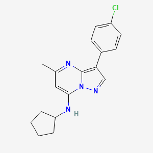 molecular formula C18H19ClN4 B2476911 3-(4-chlorophenyl)-N-cyclopentyl-5-methylpyrazolo[1,5-a]pyrimidin-7-amine CAS No. 896845-43-5
