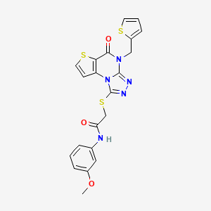 molecular formula C21H17N5O3S3 B2476928 N-(3-methoxyphenyl)-2-((5-oxo-4-(thiophen-2-ylmethyl)-4,5-dihydrothieno[2,3-e][1,2,4]triazolo[4,3-a]pyrimidin-1-yl)thio)acetamide CAS No. 1243025-41-3