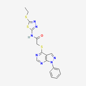 molecular formula C17H15N7OS3 B2476944 N-(5-(ethylthio)-1,3,4-thiadiazol-2-yl)-2-((1-phenyl-1H-pyrazolo[3,4-d]pyrimidin-4-yl)thio)acetamide CAS No. 893931-82-3