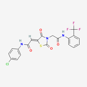 molecular formula C20H13ClF3N3O4S B2476954 (Z)-N-(4-chlorophenyl)-2-(2,4-dioxo-3-(2-oxo-2-((2-(trifluoromethyl)phenyl)amino)ethyl)thiazolidin-5-ylidene)acetamide CAS No. 867041-34-7