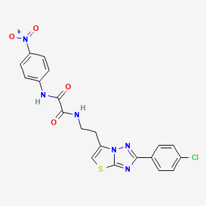 molecular formula C20H15ClN6O4S B2476971 N1-(2-(2-(4-chlorophenyl)thiazolo[3,2-b][1,2,4]triazol-6-yl)ethyl)-N2-(4-nitrophenyl)oxalamide CAS No. 894037-61-7