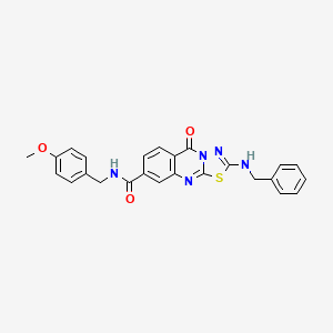 molecular formula C25H21N5O3S B2476973 2-(benzylamino)-N-(4-methoxybenzyl)-5-oxo-5H-[1,3,4]thiadiazolo[2,3-b]quinazoline-8-carboxamide CAS No. 892291-74-6