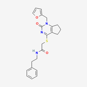 molecular formula C22H23N3O3S B2476978 2-((1-(furan-2-ylmethyl)-2-oxo-2,5,6,7-tetrahydro-1H-cyclopenta[d]pyrimidin-4-yl)thio)-N-phenethylacetamide CAS No. 899987-28-1