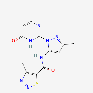 molecular formula C13H13N7O2S B2476981 4-methyl-N-(3-methyl-1-(4-methyl-6-oxo-1,6-dihydropyrimidin-2-yl)-1H-pyrazol-5-yl)-1,2,3-thiadiazole-5-carboxamide CAS No. 1171898-55-7