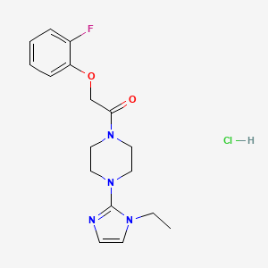 molecular formula C17H22ClFN4O2 B2476996 1-(4-(1-ethyl-1H-imidazol-2-yl)piperazin-1-yl)-2-(2-fluorophenoxy)ethanone hydrochloride CAS No. 1189938-84-8