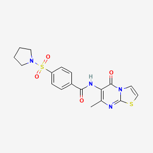 molecular formula C18H18N4O4S2 B2476998 N-(7-methyl-5-oxo-5H-thiazolo[3,2-a]pyrimidin-6-yl)-4-(pyrrolidin-1-ylsulfonyl)benzamide CAS No. 941966-46-7