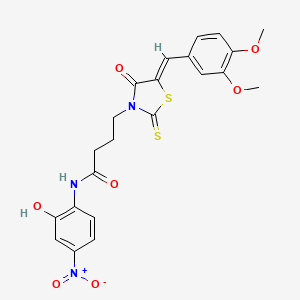 4-[(5Z)-5-[(3,4-dimethoxyphenyl)methylidene]-4-oxo-2-sulfanylidene-1,3-thiazolidin-3-yl]-N-(2-hydroxy-4-nitrophenyl)butanamide