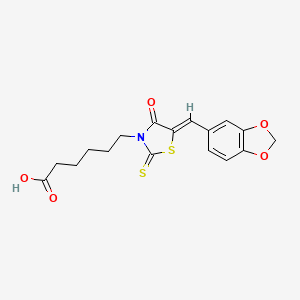 molecular formula C17H17NO5S2 B2477014 (Z)-6-(5-(benzo[d][1,3]dioxol-5-ylmethylene)-4-oxo-2-thioxothiazolidin-3-yl)hexanoic acid CAS No. 307539-02-2