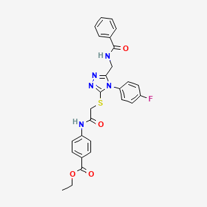 molecular formula C27H24FN5O4S B2477021 ethyl 4-(2-{[4-(4-fluorophenyl)-5-[(phenylformamido)methyl]-4H-1,2,4-triazol-3-yl]sulfanyl}acetamido)benzoate CAS No. 393839-62-8