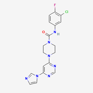 molecular formula C18H17ClFN7O B2477054 4-(6-(1H-imidazol-1-yl)pyrimidin-4-yl)-N-(3-chloro-4-fluorophenyl)piperazine-1-carboxamide CAS No. 1171217-40-5
