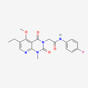 molecular formula C19H19FN4O4 B2477058 2-(6-ethyl-5-methoxy-1-methyl-2,4-dioxo-1,2-dihydropyrido[2,3-d]pyrimidin-3(4H)-yl)-N-(4-fluorophenyl)acetamide CAS No. 1005303-17-2
