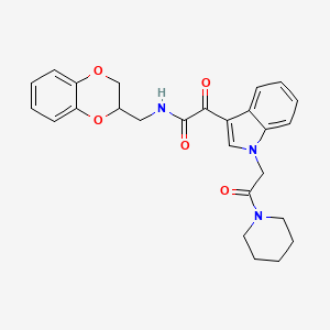 B2477059 N-(2,3-dihydro-1,4-benzodioxin-3-ylmethyl)-2-oxo-2-[1-(2-oxo-2-piperidin-1-ylethyl)indol-3-yl]acetamide CAS No. 872862-40-3