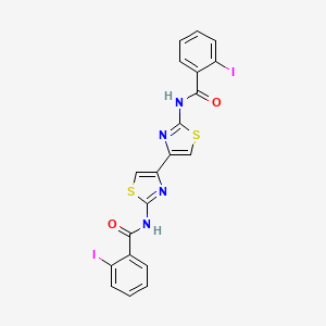 molecular formula C20H12I2N4O2S2 B2477065 2-iodo-N-[4-[2-[(2-iodobenzoyl)amino]-1,3-thiazol-4-yl]-1,3-thiazol-2-yl]benzamide CAS No. 393838-80-7