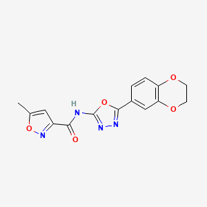 molecular formula C15H12N4O5 B2477081 N-[5-(2,3-dihydro-1,4-benzodioxin-6-yl)-1,3,4-oxadiazol-2-yl]-5-methyl-1,2-oxazole-3-carboxamide CAS No. 941954-35-4