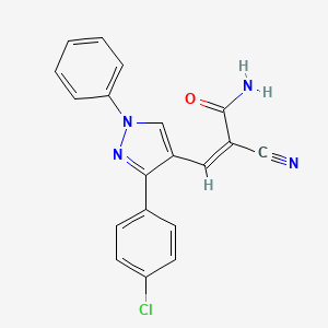 molecular formula C19H13ClN4O B2477140 (Z)-3-[3-(4-chlorophenyl)-1-phenylpyrazol-4-yl]-2-cyanoprop-2-enamide CAS No. 371776-22-6