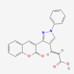 molecular formula C21H14N2O4 B2477142 3-[3-(2-oxo-2H-chromen-3-yl)-1-phenyl-1H-pyrazol-4-yl]prop-2-enoic acid CAS No. 519137-46-3