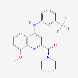 molecular formula C22H20F3N3O2S B2477149 8-methoxy-2-(thiomorpholine-4-carbonyl)-N-[3-(trifluoromethyl)phenyl]quinolin-4-amine CAS No. 1251688-30-8
