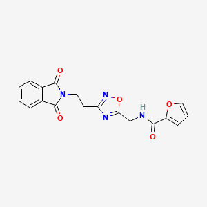 molecular formula C18H14N4O5 B2477229 N-((3-(2-(1,3-dioxoisoindolin-2-yl)ethyl)-1,2,4-oxadiazol-5-yl)methyl)furan-2-carboxamide CAS No. 1809464-91-2