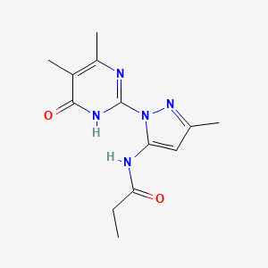 molecular formula C13H17N5O2 B2477257 N-(1-(4,5-dimethyl-6-oxo-1,6-dihydropyrimidin-2-yl)-3-methyl-1H-pyrazol-5-yl)propionamide CAS No. 1004637-67-5